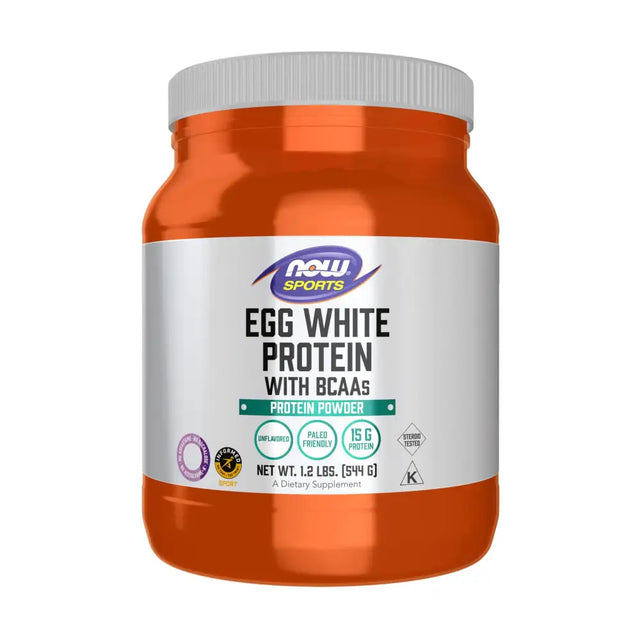 NOW Foods Sports Nutrition Egg White Protein 16 g With BCAAs Unflavored Powder 1.2-Pound