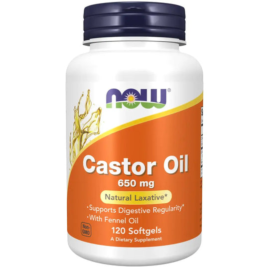 NOW Foods Supplements Castor Oil 650 mg with Fennel Oil Natural Laxative* 120 Softgels