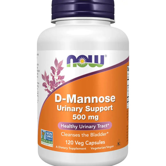 NOW Foods Supplements D-Mannose 500 mg Non-GMO Project Verified Healthy Urinary Tract* 120 Veg Capsules