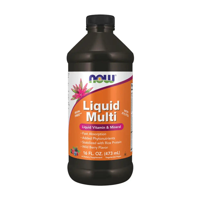 NOW Foods Supplements Liquid Multi Fast Absorption Liquid Vitamin & Mineral Wild Berry Flavor 16-Ounce