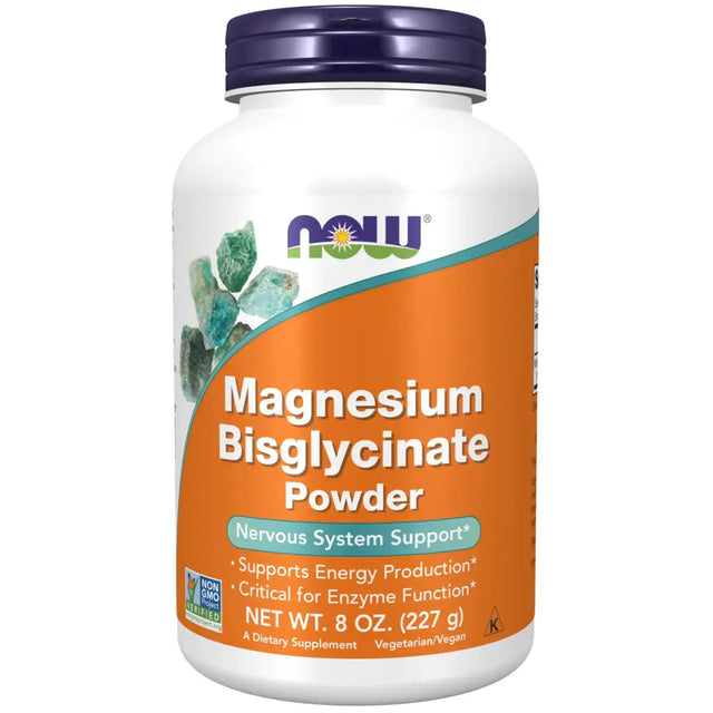 NOW Foods Supplements Magnesium Bisglycinate Powder Enzyme Function* Nervous System Support* 8-Ounce