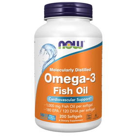 NOW Foods Supplements Omega-3 180 EPA / 120 DHA Molecularly Distilled Cardiovascular Support* 200 Softgels