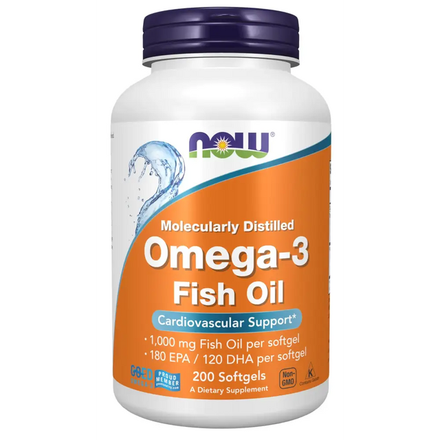 NOW Foods Supplements Omega-3 180 EPA / 120 DHA Molecularly Distilled Cardiovascular Support* 200 Softgels