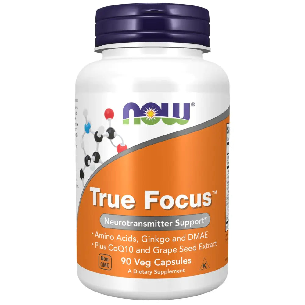 NOW Foods Supplements True Focus™ with Amino Acids Ginkgo DMAE + CoQ10 and Grape Seed Extract 90 Veg Capsules