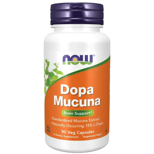 NOW Supplements DOPA Mucuna Standardized Mucuna Extract with Naturally Occurring 15% L-Dopa 90 Veg Capsules