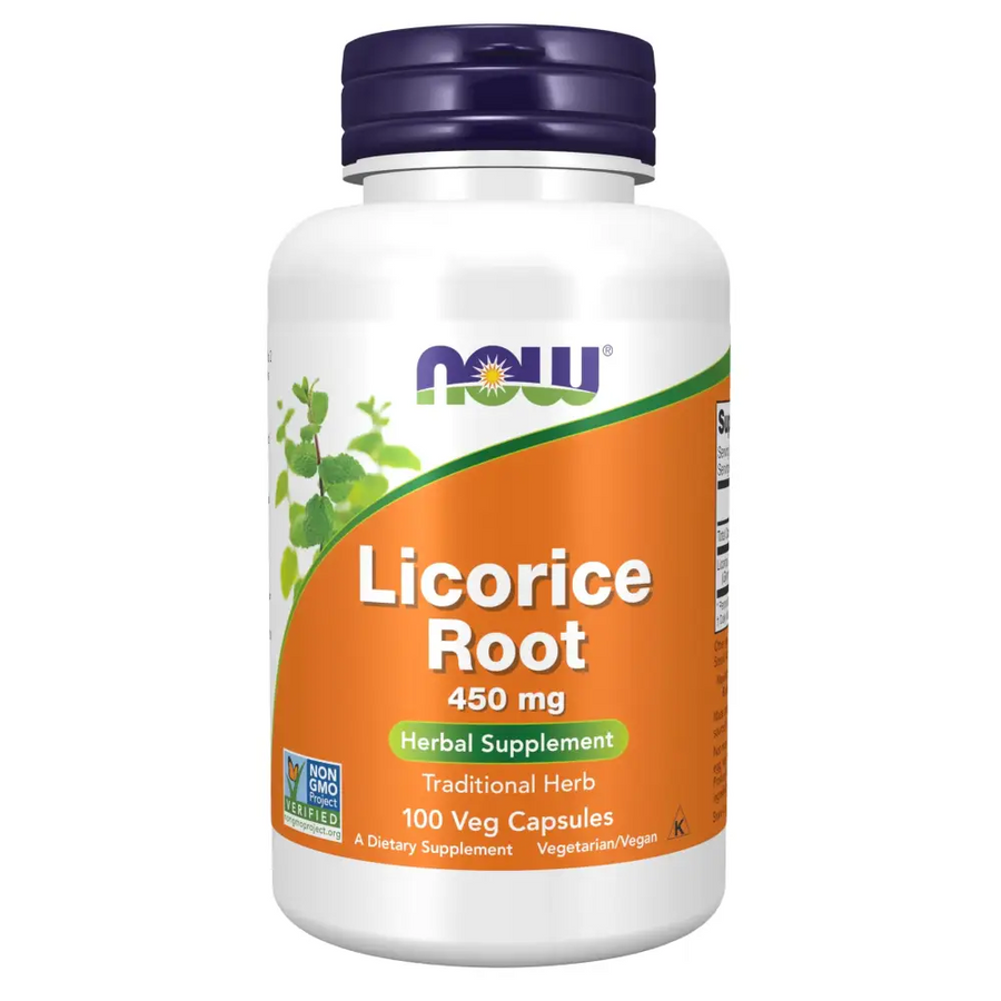NOW Supplements Licorice Root (Glycyrrhiza glabra) 450 mg Herbal Supplement 100 Veg Capsules