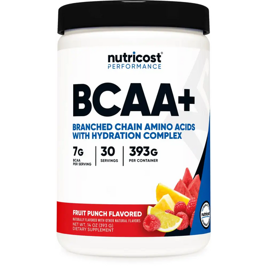 Nutricost BCAA + Hydration Powder (Fruit Punch) 30 Servings - Branched Chain Amino Acids with Hydration Complex - Gluten-Free Non-GMO