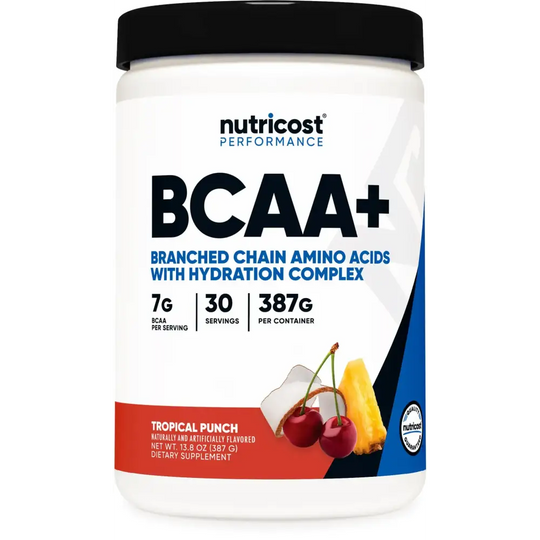 Nutricost BCAA + Hydration Powder (Tropical Punch) 30 Servings - Branched Chain Amino Acids with Hydration Complex - Gluten-Free Non-GMO