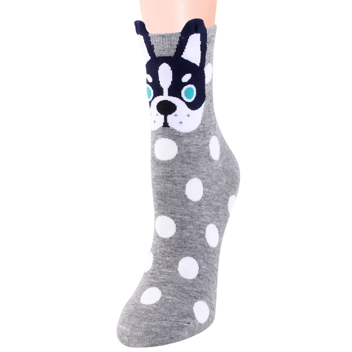 Korean Polka Dot Women's Socks with Cute Puppy Design - Joomcy