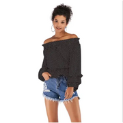 Off-Shoulder Chiffon Top with Dot Puff Sleeves