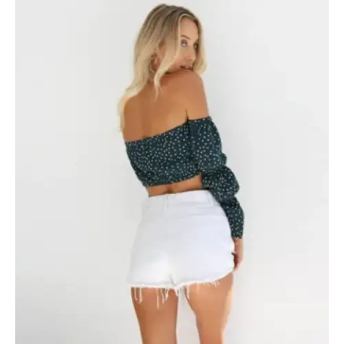 Off-Shoulder Polka Dot Chiffon Long Sleeve Top