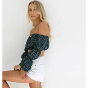 Off-Shoulder Polka Dot Chiffon Long Sleeve Top