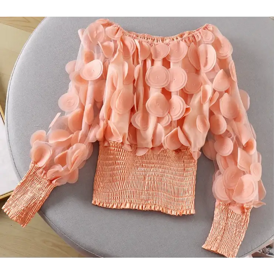 Off-Shoulder Waist-Tied Blouse with Puff Sleeves