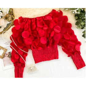 Off-Shoulder Waist-Tied Blouse with Puff Sleeves
