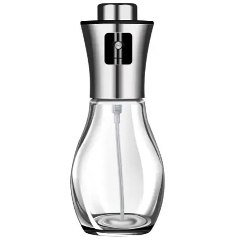 Stainless steel and clear glass pepper grinder with a sleek, modern design.