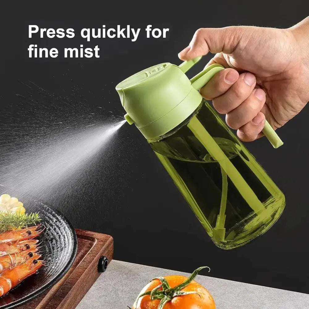 Lime green plastic spray bottle with a clear body and integrated handle, designed for fine mist dispensing.