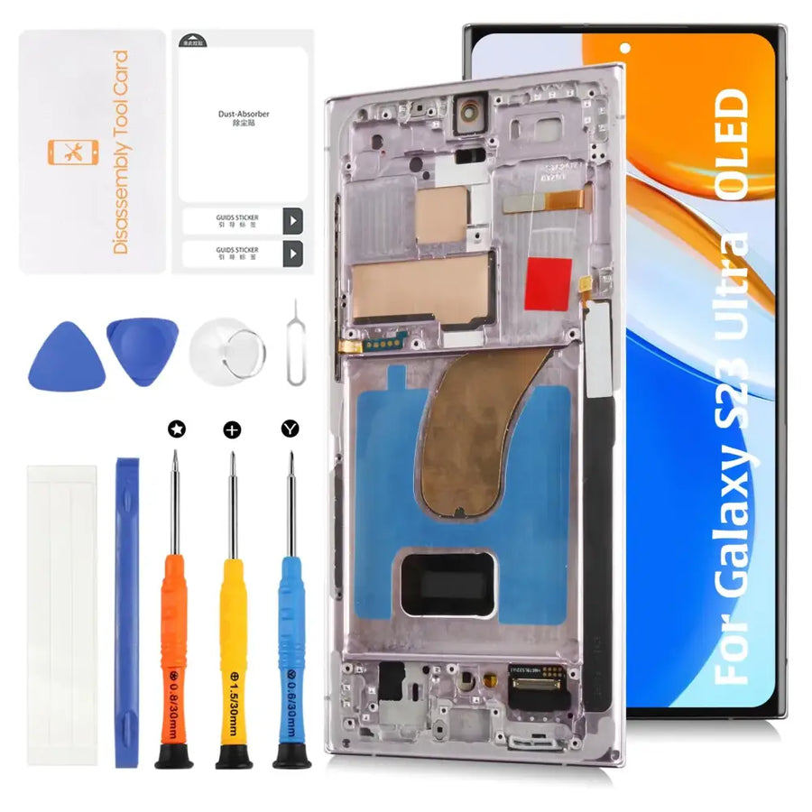 Olivechard for Samsung Galaxy S23 Ultra 5G S918 6.78" OLED LCD +Lavender Frame (Not OEM 6.8”) LCD Screen Display Replacement Touch Digitizer Assembly Kit S918B S918U S918W S918U1