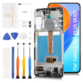Olivechard S22 Plus 5G OLED [6.55" Not OEM 6.6"] LCD Display +White Frame for Samsung Galaxy S22+ SM-S906U S906W S906B LCD Screen Display Replacement Touch Digitizer Assembly Kit