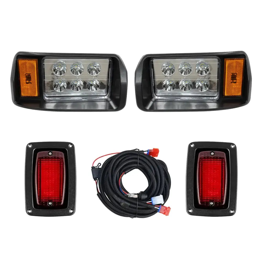 Black led work lights with amber side indicators and red rear reflectors, complete with wiring harness.