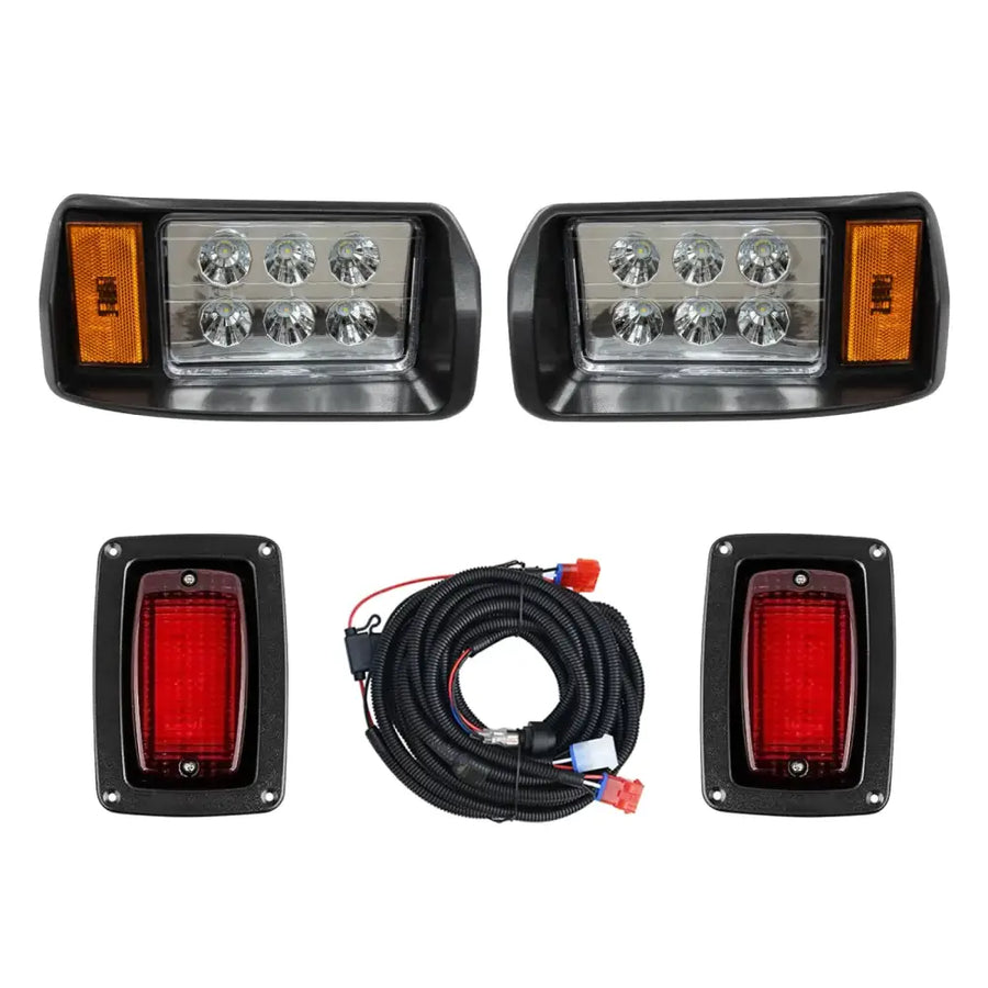 Black led work lights with amber side indicators and red rear reflectors, complete with wiring harness.