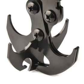 Black metal multi-tool with three curved hooks and star-shaped screws.