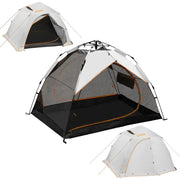 White and black mesh tent with orange trim, featuring a ’mars’ logo on the peak.