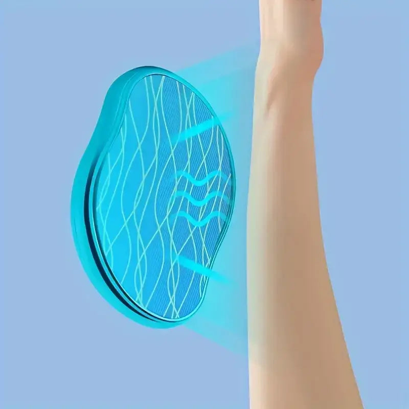 Blue oval-shaped cooling pad with a textured surface and glowing wave patterns.