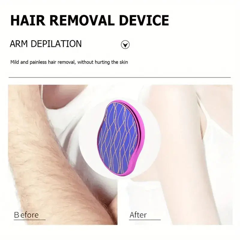 A pink and blue oval-shaped hair removal device with a wavy pattern on its surface.