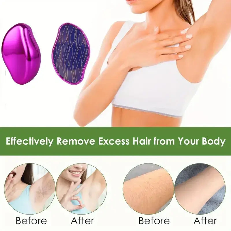Purple and blue silicone body hair remover with a textured surface.
