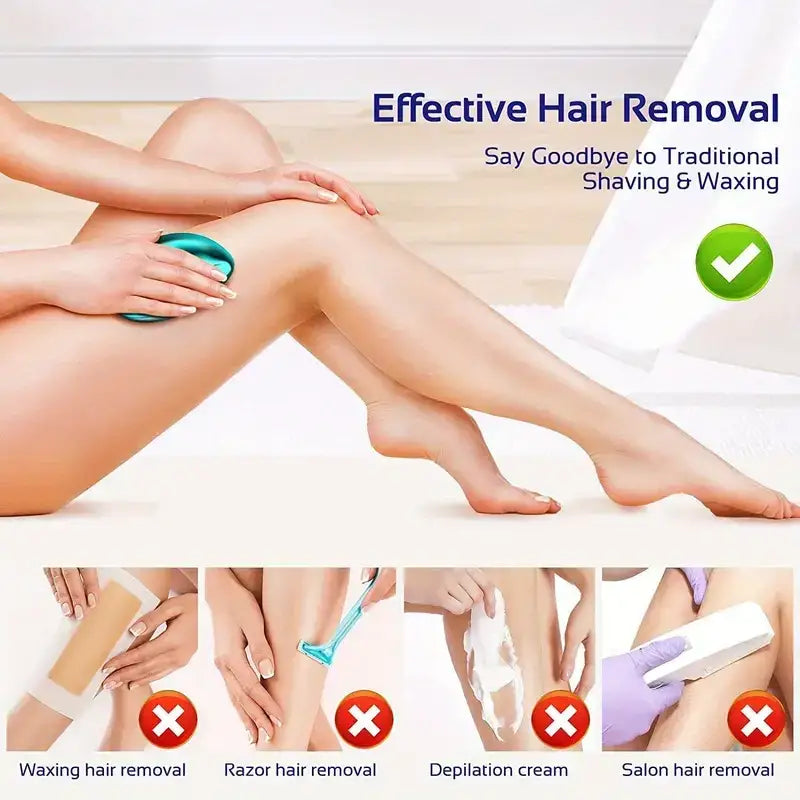 Teal-colored, smooth-surfaced silicone hair removal device.