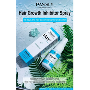 Pansly hair growth inhibitor spray in a sleek white and blue bottle with matching packaging, designed for targeted hair care.