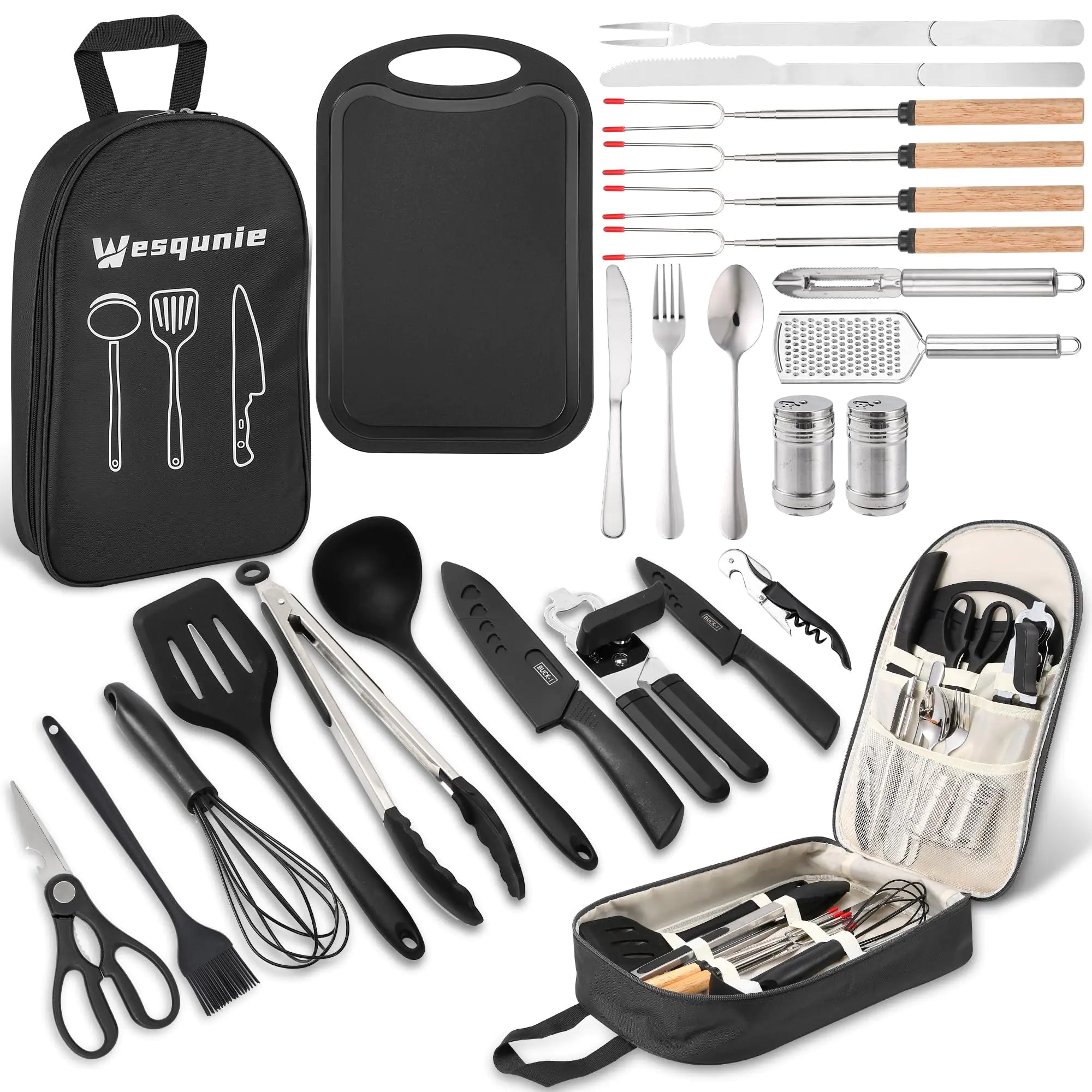 Wesqunie Camping Utensils Cooking Set - Camping Cookware Accessories Set Portable Outdoor Camp Cooking Essentials Equipment Kit Camp Kitchen Organizer Gear for Rv Picnic Grill Travel