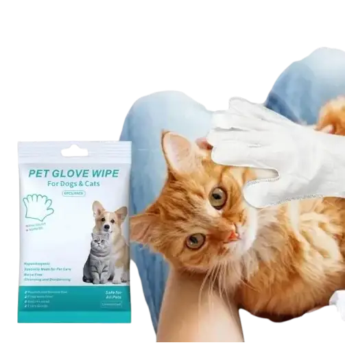 White pet glove wipe package for dogs and cats