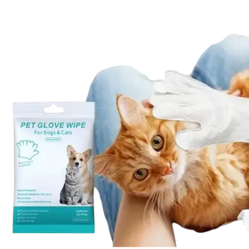 White pet glove wipe package for dogs and cats