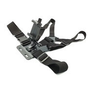 Black adjustable chest harness with a phone mount and mounting plate.