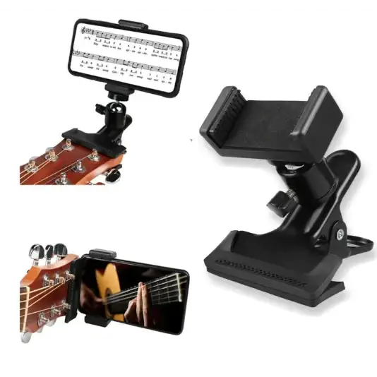 Black adjustable phone clip mount for guitar necks