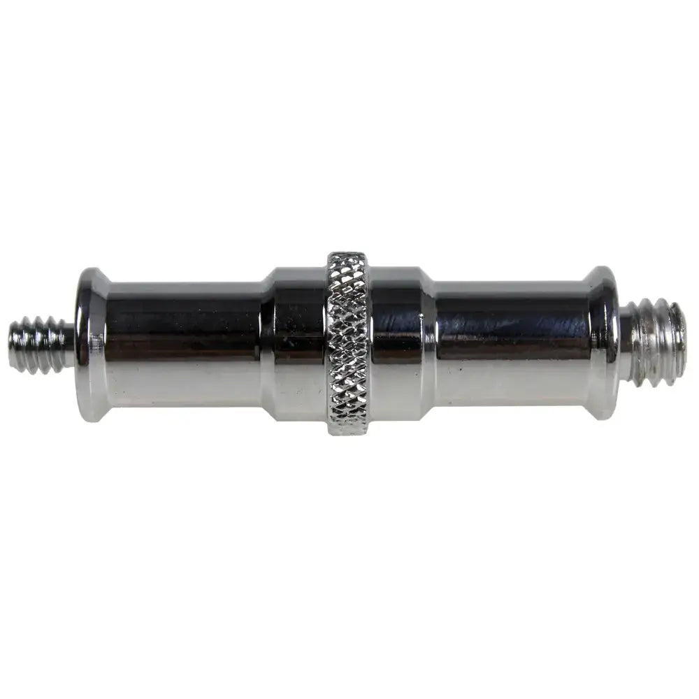 Chrome-finished metal bicycle stem with a knurled adjustment collar.