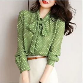 Polka Dot Bell Sleeve Long Sleeve Chiffon Shirt