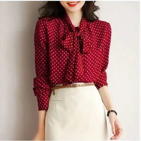 Polka Dot Bell Sleeve Long Sleeve Chiffon Shirt