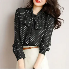 Polka Dot Bell Sleeve Long Sleeve Chiffon Shirt