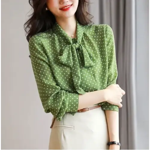Polka Dot Bell Sleeve Long Sleeve Chiffon Shirt