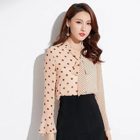 Polka Dot Bell Sleeve Long Sleeve Chiffon Shirt