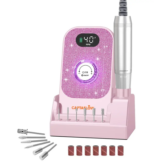 Portable Electric Nail Drill File: 40000RPM Professional Nail Drill with Bits & Base Pink Diamond Rechargeable Nail E File Machine for Remover Gel Nail Polish Acrylic Nails Manicure for Salon Home