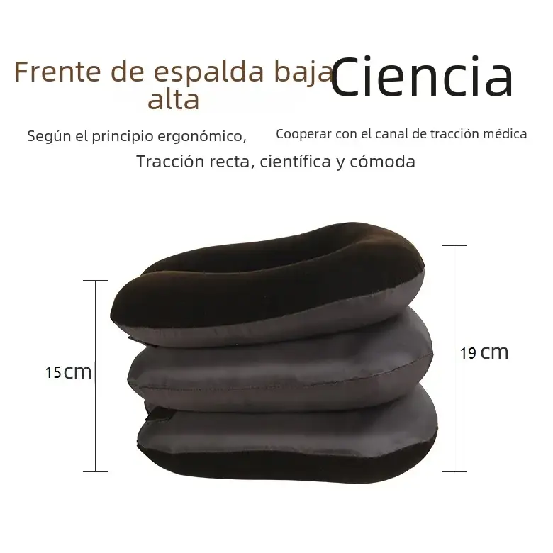 Dark gray inflatable cervical pillow with a contoured, ergonomic design for neck support.