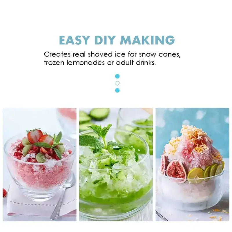 This image displays a clear glass bowl filled with vibrant pink shaved ice, garnished with fresh strawberries and green grapes.