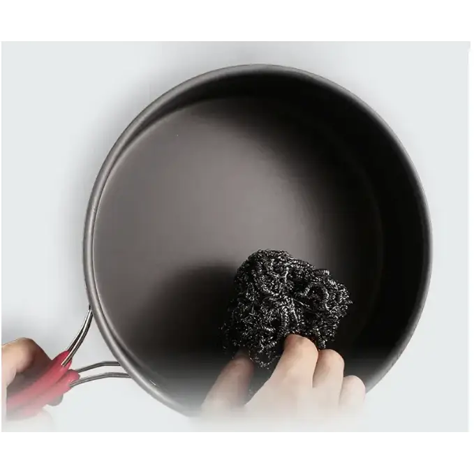 Black non-stick frying pan with red-handled grip