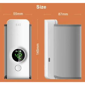 White and gray ±42 smart doorbell with a circular green digital display showing the number 42.