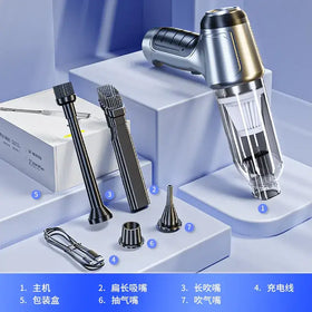 Silver and black handheld vacuum cleaner with transparent dust collection chamber.
