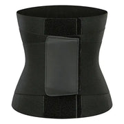 Black elastic waist trainer with a central velcro closure and padded panel.