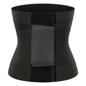 Black elastic waist trainer with a central velcro closure and padded panel.